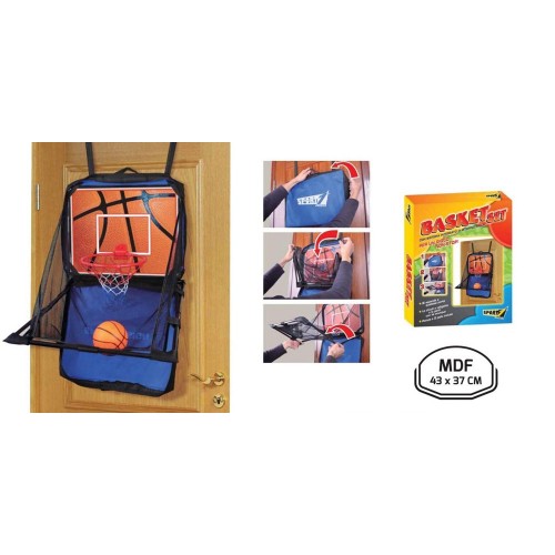Set Valigetta Canestro Mini Basket Fissaggio su Porta Pompa Aria Palla Portatile