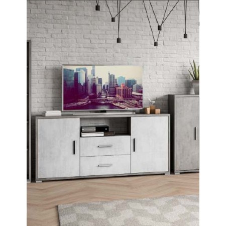 Mobile Madia 2 Ante 2 Cassetti Grigio Ossido Contenitore Buffet Credenza PortaTv