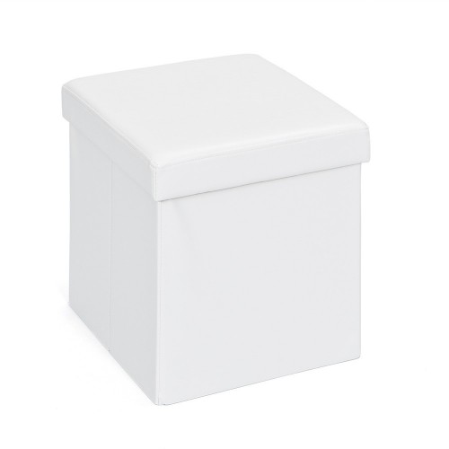 Pouff Bianco Contenitore Puff Ecopelle Quadrato Portaoggetti Divano Pieghevole