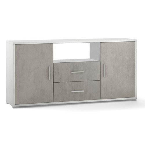 Mobile Madia 2 Ante 2 Cassetti Bianco e Cemento Contenitore Buffet Credenza
