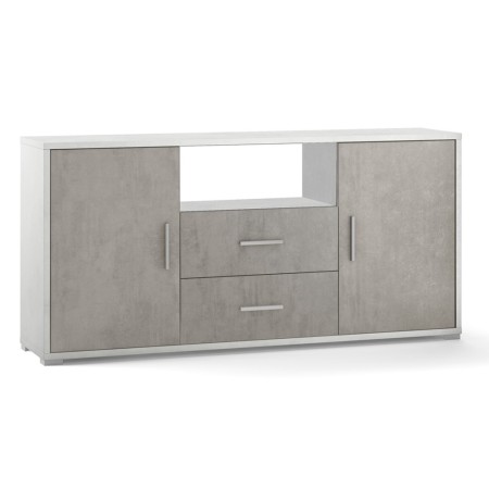 Mobile Madia 2 Ante 2 Cassetti Bianco e Cemento Contenitore Buffet Credenza