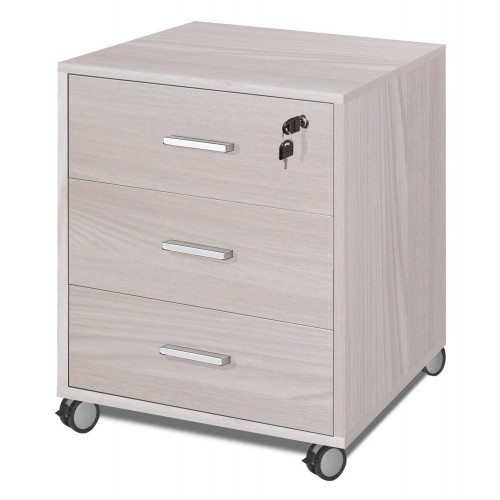 Tavolo Scrivania 120 cm Olmo con Cassettiera 3 Cassetti Chiave Ruote da Ufficio