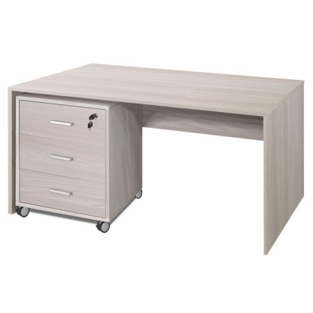 Tavolo Scrivania 120 cm Olmo con Cassettiera 3 Cassetti Chiave Ruote da Ufficio