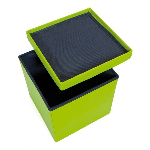 Pouff Verde Contenitore Puff Ecopelle Quadrato Portaoggetti Divano Pieghevole