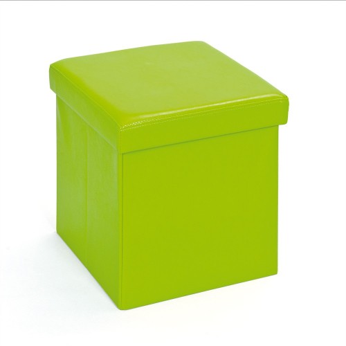 Pouff Verde Contenitore Puff Ecopelle Quadrato Portaoggetti Divano Pieghevole