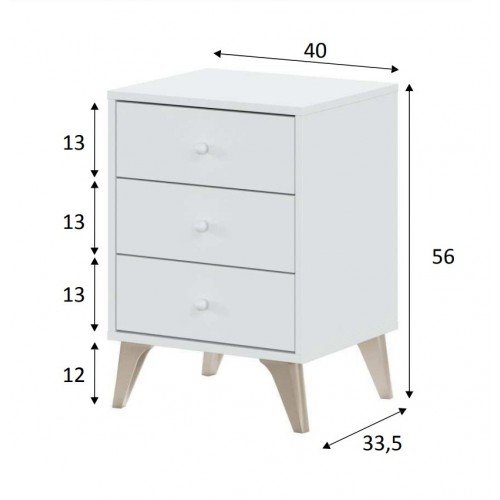 Comodino 40 Bianco 3 Cassetti Cassettiera Camera Letto Studio Moderno Cameretta