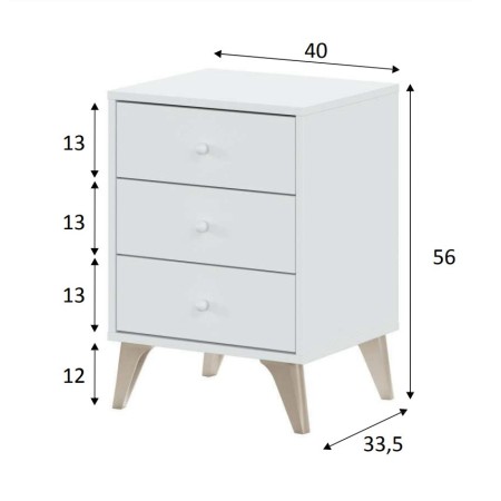 Comodino 40 Bianco 3 Cassetti Cassettiera Camera Letto Studio Moderno Cameretta