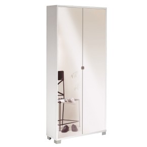 Armadio a 2 Ante Slim Mobile con Specchio 190 Bianco Ripiani Ingresso Scarpiera