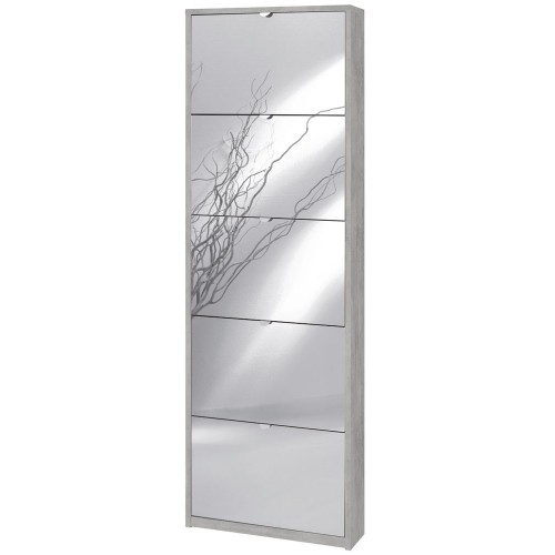 Scarpiera Slim 5 Ante con Specchio Ribalta Grigio Legno Porta Scarpe Salvaspazio