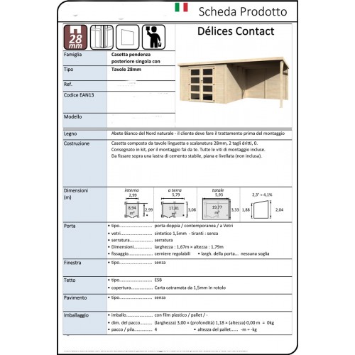Casa Tettoia Block House 580x300 Legno 28 mm Giardino Parcheggio Auto Moto Bici