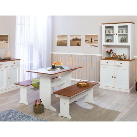 Panca Rettangolare Bianco Marrone in Legno per Tavolo da Cucina Salotto Moderna