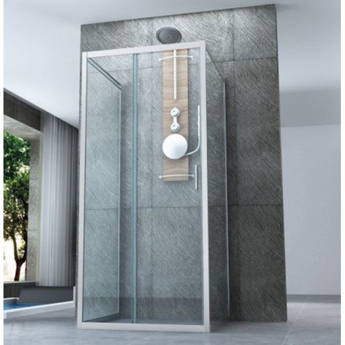 Box Doccia tre 3 Lati 6 mm 2 Ante fisse 1 Porta Scorrevole Cristallo Trasparente