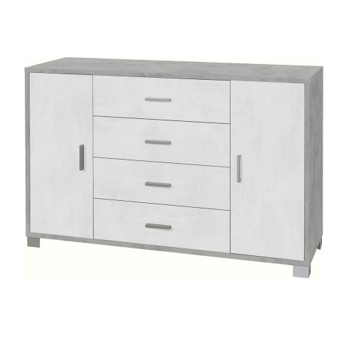 Mobile Credenza 2 Ante 4 Cassetti Grigio Ossido Bianco Madia Contenitore Salotto