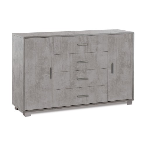 Mobile Credenza 2 Ante 4 Cassetti Grigio Cemento Beton Madia Contenitore Salotto