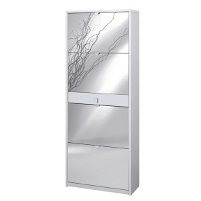 Scarpiera Bianco 4 Ante a Specchio Ribalta Doppia con Cassetto Porta Scarpe Slim