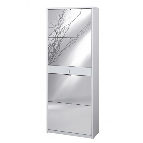 Scarpiera Bianco 4 Ante a Specchio Ribalta Doppia con Cassetto Porta Scarpe Slim