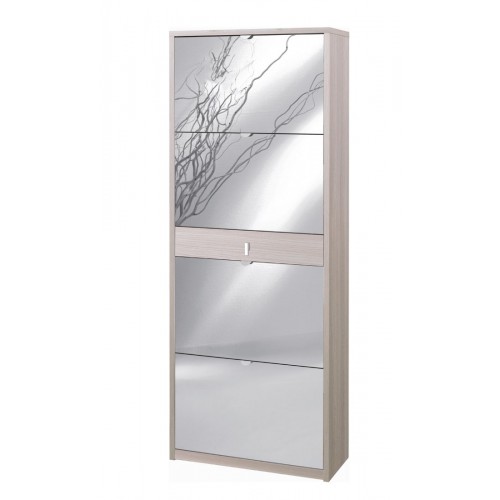 Scarpiera 4 Ante a Specchio Olmo Doppia Ribalta con Cassetto Porta Scarpe Slim