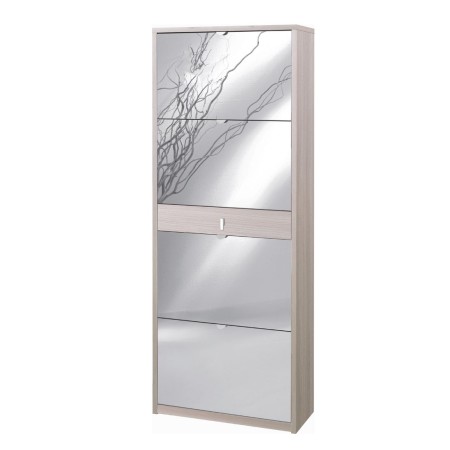 Scarpiera 4 Ante a Specchio Olmo Doppia Ribalta con Cassetto Porta Scarpe Slim