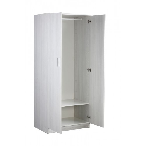 Armadio Bianco 180 2 Ante Appendiabiti Mobile con Ripiano Ufficio Camera Letto