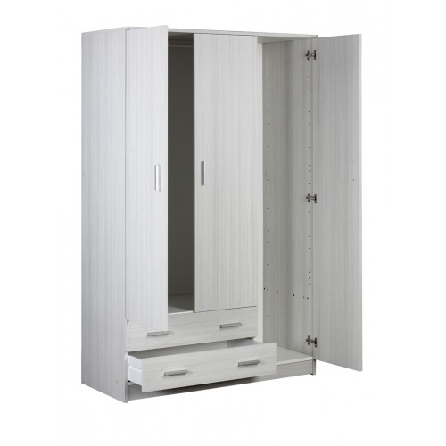 Armadio Bianco 180 h 3 Ante con 2 Cassetti Appendiabiti Mobile Camera da Letto