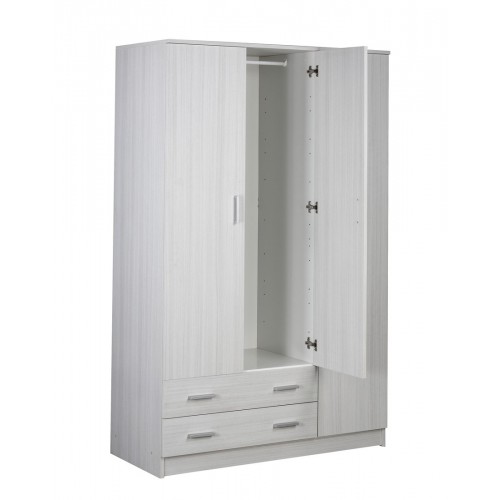 Armadio Bianco 180 h 3 Ante con 2 Cassetti Appendiabiti Mobile Camera da Letto