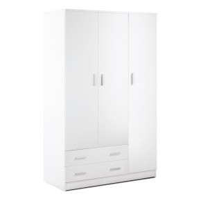 Armadio Bianco 180 h 3 Ante con 2 Cassetti Appendiabiti Mobile Camera da Letto