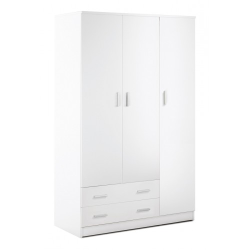 Armadio Bianco 180 h 3 Ante con 2 Cassetti Appendiabiti Mobile Camera da Letto