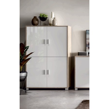 Mobile Credenza 4 Ante Olmo Bianco Lucido Buffet Moderna Dispensa Sala Soggiorno