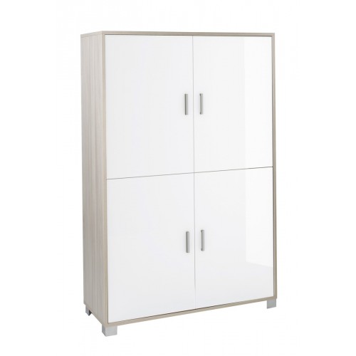 Mobile Credenza 4 Ante Olmo Bianco Lucido Buffet Moderna Dispensa Sala Soggiorno