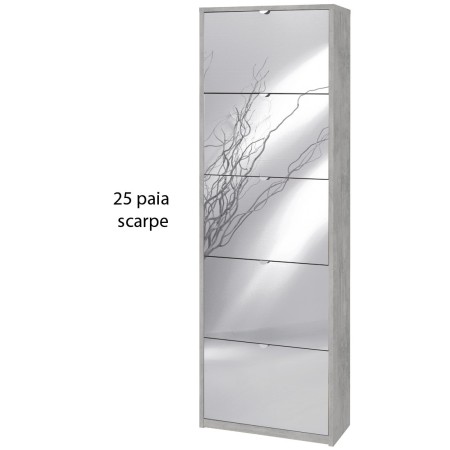 Scarpiera 25 paia 5 Ante Specchio Ribalta Doppia Grigio Porta Scarpe Salvaspazio