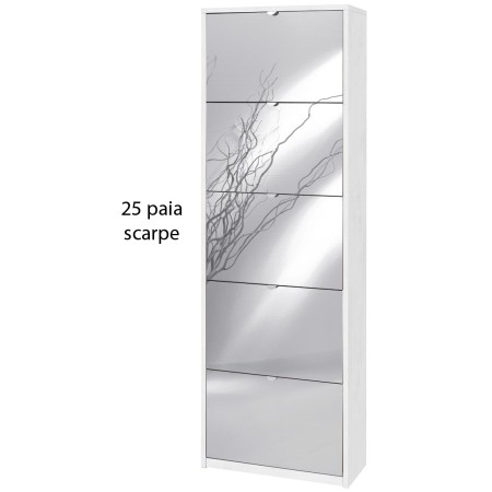 Scarpiera Ossido Bianco 5 Ante a Specchio Ribalta Doppia 25 paia Porta Scarpe