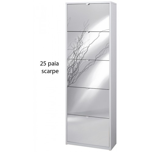 Kit Scarpiera Bianco Venato 5 Ante a Specchio Ribalta Doppia 25 paia Portascarpe