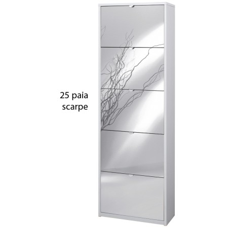 Kit Scarpiera Bianco Venato 5 Ante a Specchio Ribalta Doppia 25 paia Portascarpe