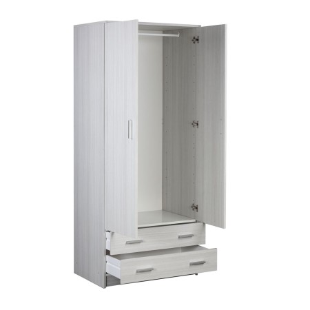 Armadio Bianco 180 h 2 Ante con 2 Cassetti Appendiabiti Mobile Camera da Letto