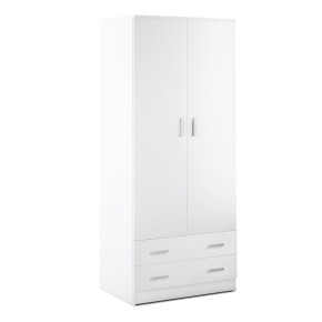 Armadio Bianco 180 h 2 Ante con 2 Cassetti Appendiabiti Mobile Camera da Letto