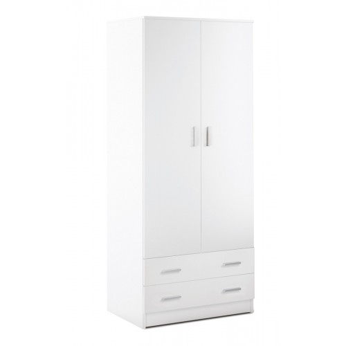 Armadio Bianco 180 h 2 Ante con 2 Cassetti Appendiabiti Mobile Camera da Letto