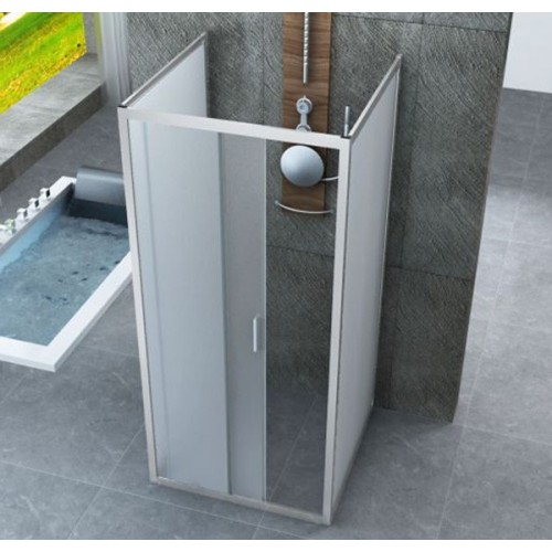 Box Doccia tre 3 Lati 6 mm 2 Ante fisse 1 Porta Scorrevole in Cristallo Opaco