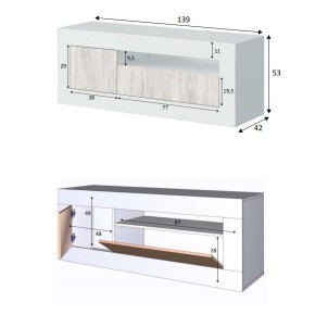 Mobile Porta TV 140 Moderno Bianco Basso Shabby Soggiorno Design Camera in Legno 2