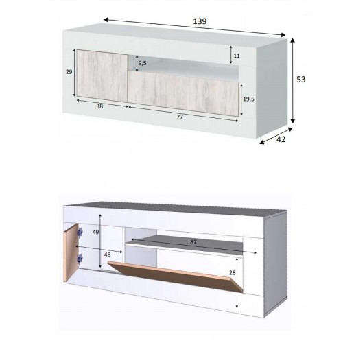 Mobile Porta TV 140 Moderno Bianco Basso Shabby Soggiorno Design Camera in Legno