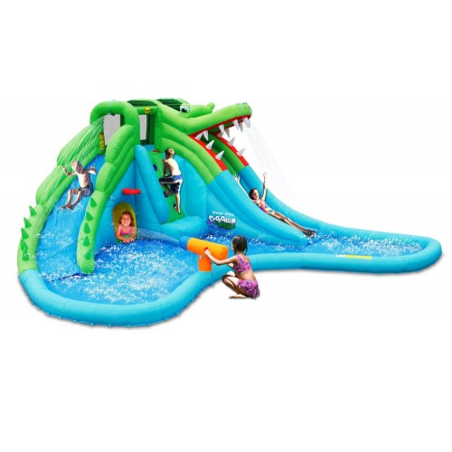 Giochi Gonfiabile Acquatico Bambini Coccodrillo Scivolo Canestro Spruzzi Acqua