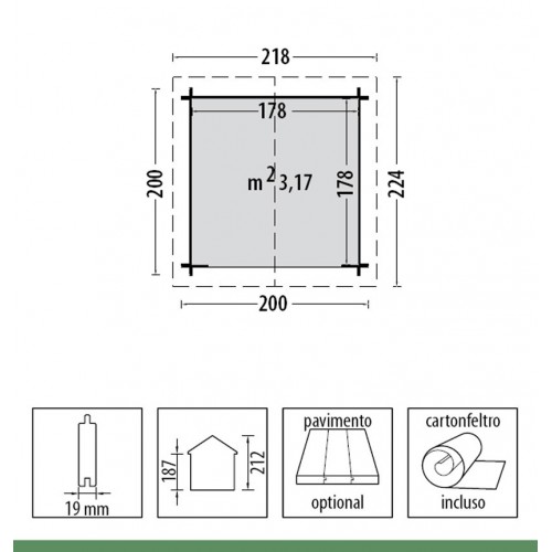 Casetta in Legno 2x2 19mm da Giardino Moderna per Esterno Offerta Porta Attrezzi