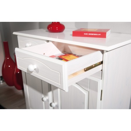 Mobile Bianco 2 Ante 2 Cassetti Credenza in Legno Pino Dispensa Soggiorno Cucina
