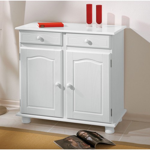 Mobile Bianco 2 Ante 2 Cassetti Credenza in Legno Pino Dispensa Soggiorno Cucina