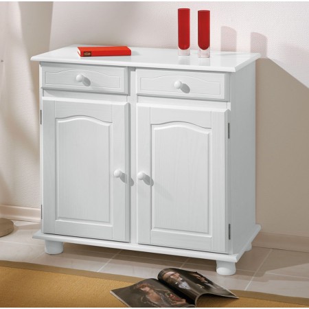 Mobile Bianco 2 Ante 2 Cassetti Credenza in Legno Pino Dispensa Soggiorno Cucina