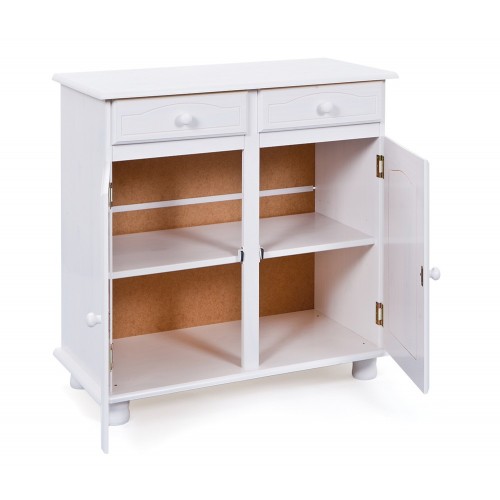 Mobile Bianco 2 Ante 2 Cassetti Credenza in Legno Pino Dispensa Soggiorno Cucina