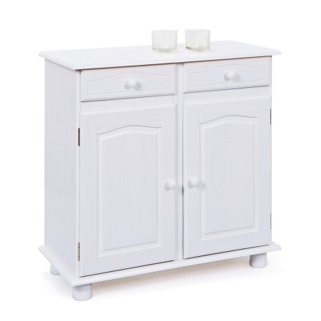 Mobile Bianco 2 Ante 2 Cassetti Credenza in Legno Pino Dispensa Soggiorno Cucina