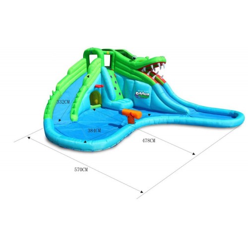 Giochi Gonfiabile Acquatico Bambini Coccodrillo Scivolo Canestro Spruzzi Acqua