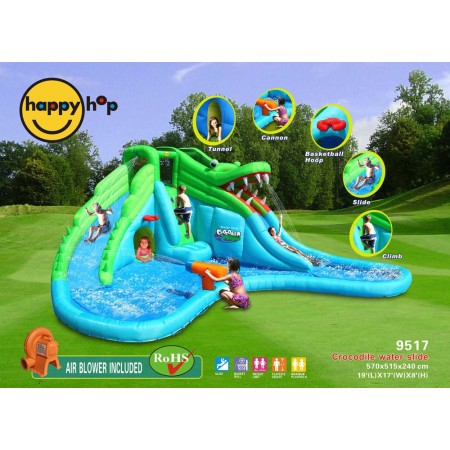 Giochi Gonfiabile Acquatico Bambini Coccodrillo Scivolo Canestro Spruzzi Acqua