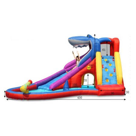 Scivolo Gonfiabile Castello Acquatico Gigante Squalo Vasca Palline Giochi Acqua