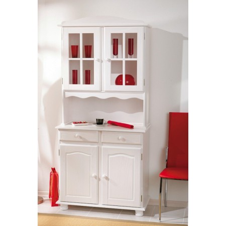 Mobile Alto 2 Ante Cassetti Bianco Credenza Vetrina da Soggiorno Cucina Rustico